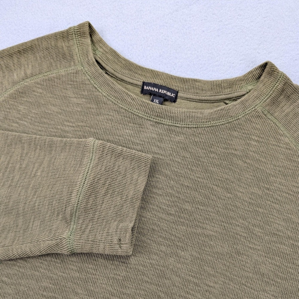 Banana Republic Shirt Mens 2XL Green Waffle Knit Long Sleeve Crewneck Pullover